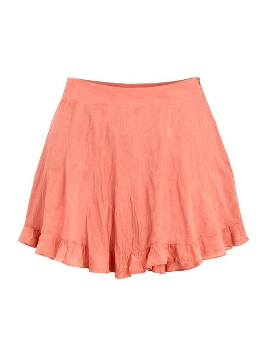 Forever 21 Dresses & Skirts - Forever 21 Size M Coral Ruffle Hem Mini Skirt Side Zip Pleated Lined Boho Ballet